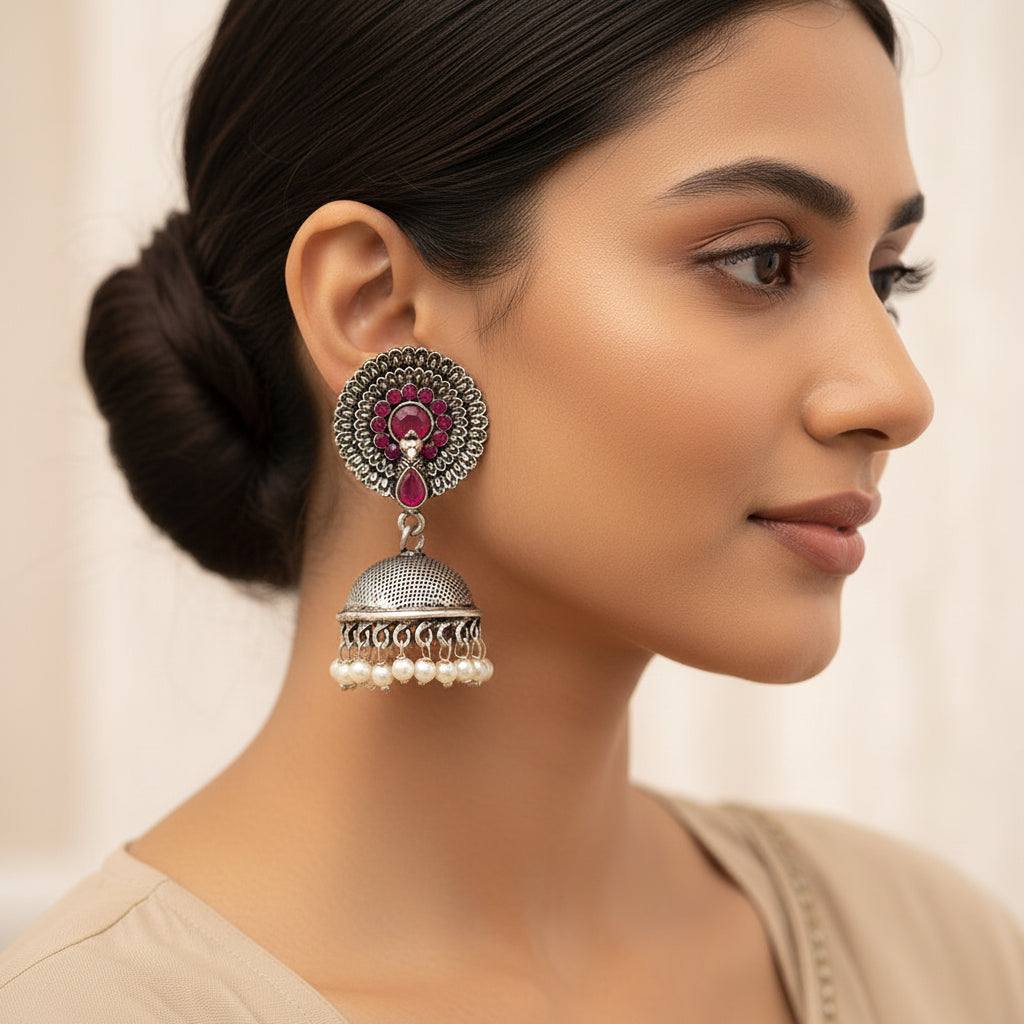 Evergreen earrings (Red) Fine Shine stud earrings (Red) Combo set