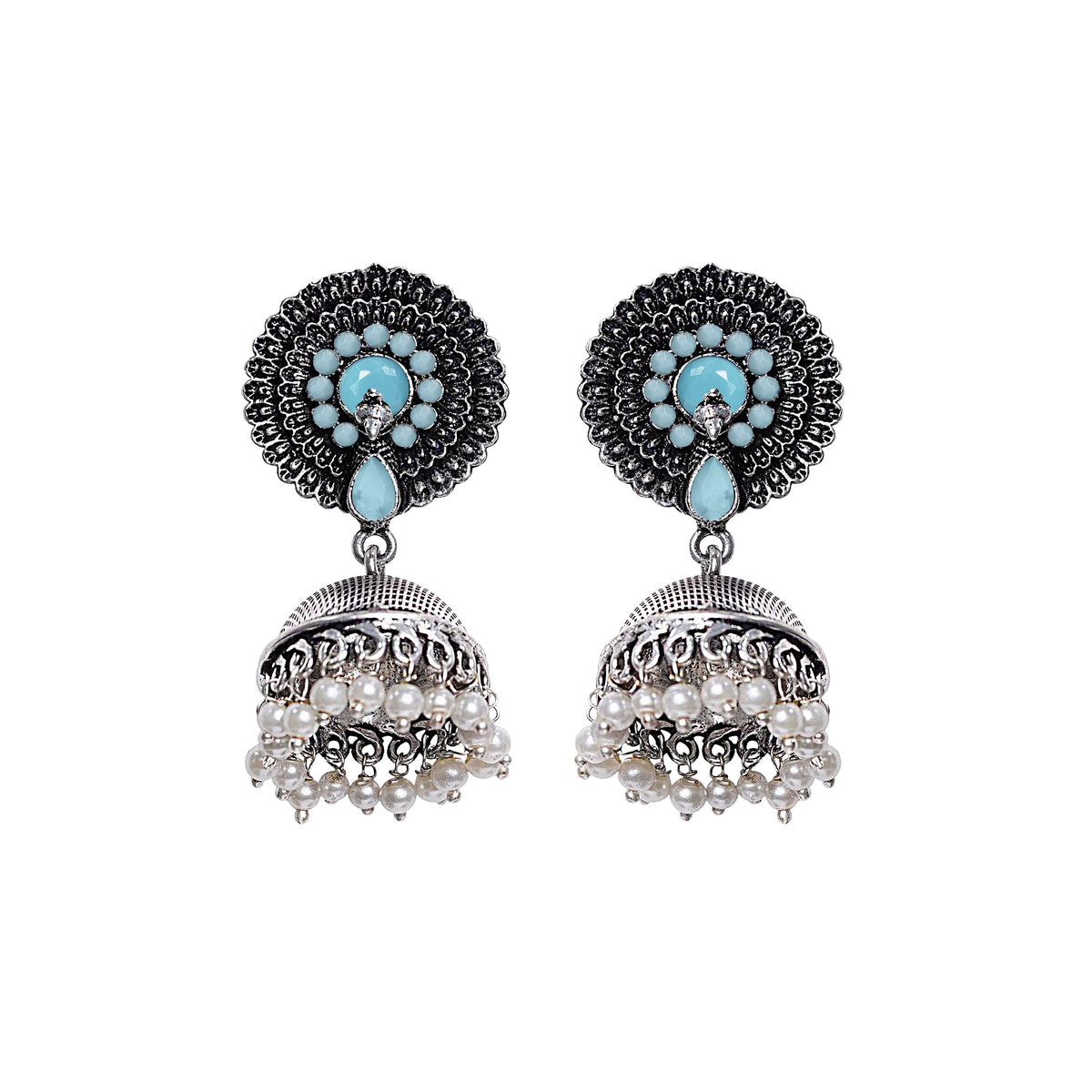 Evergreen earrings (Mint) Royal Triple Bell Layered Jhumka Earring (Black) Combo set