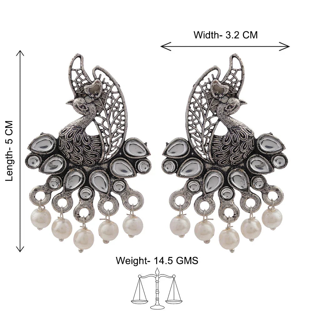 Peacock glow stone studded dangler & Peacock pearls studds Combo set