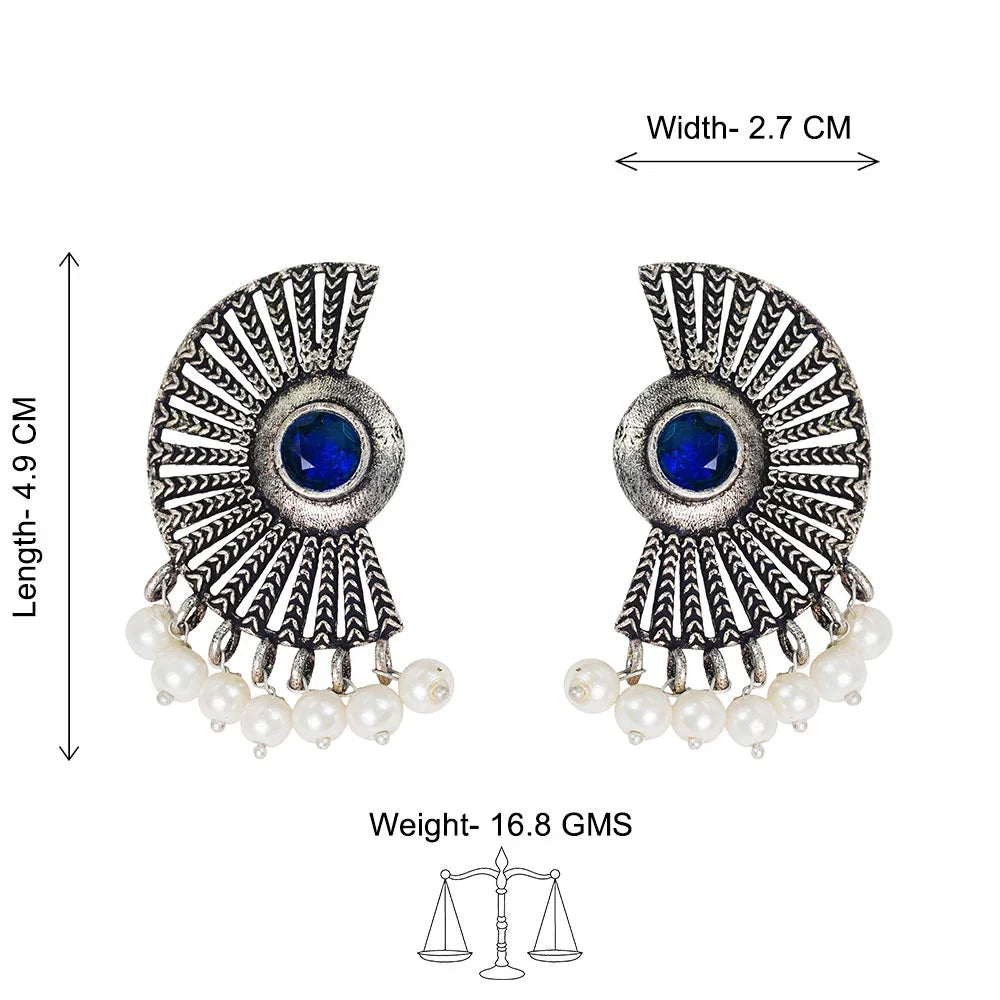Kalash Kamal earring Bloom Arc pearl stud earring (Blue) Combo set