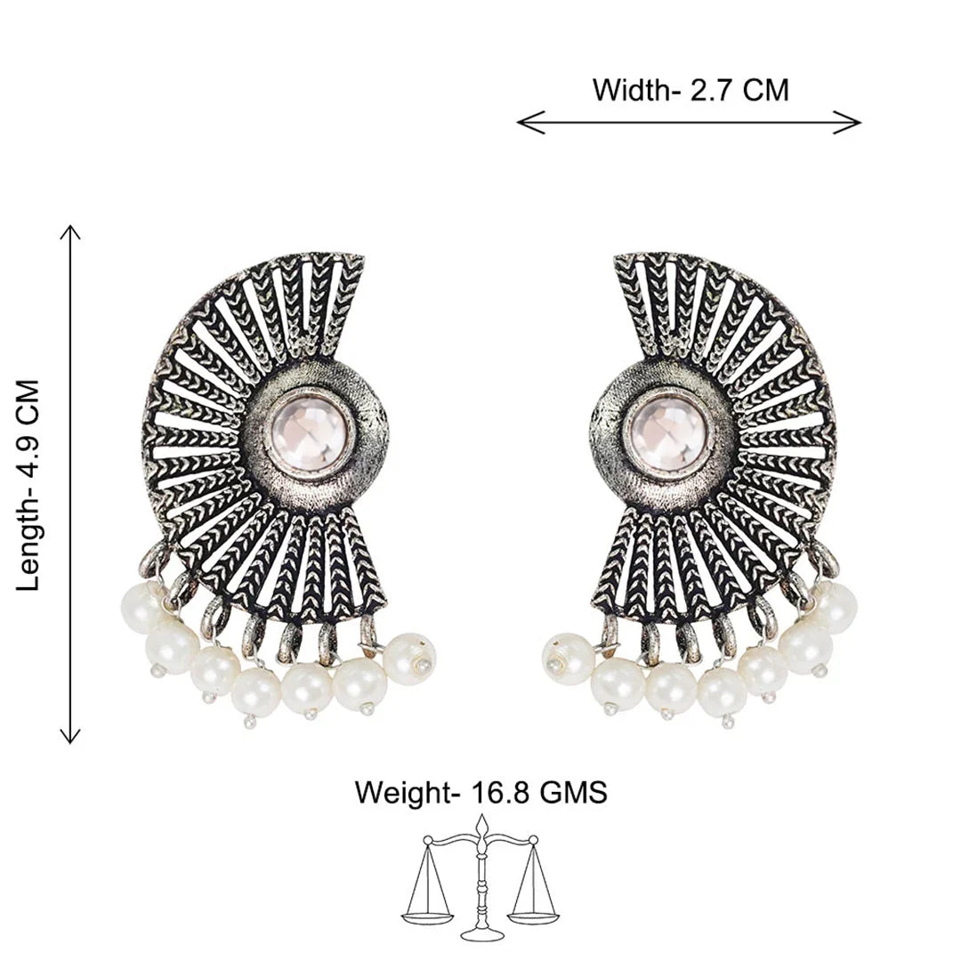 Kalash Kamal earring Bloom Arc pearl stud earring (White) Combo set