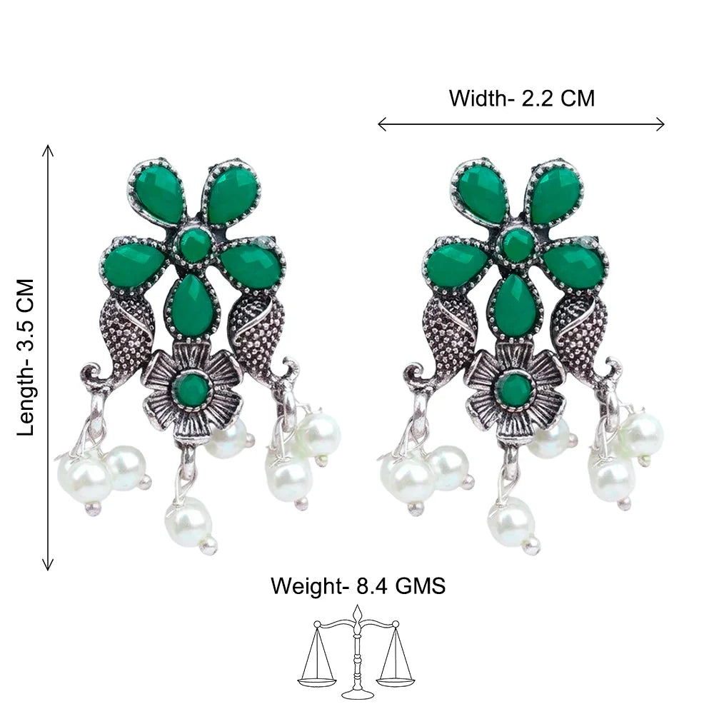 Peacock glow stone studded dangler & Floral Drop stud Combo set