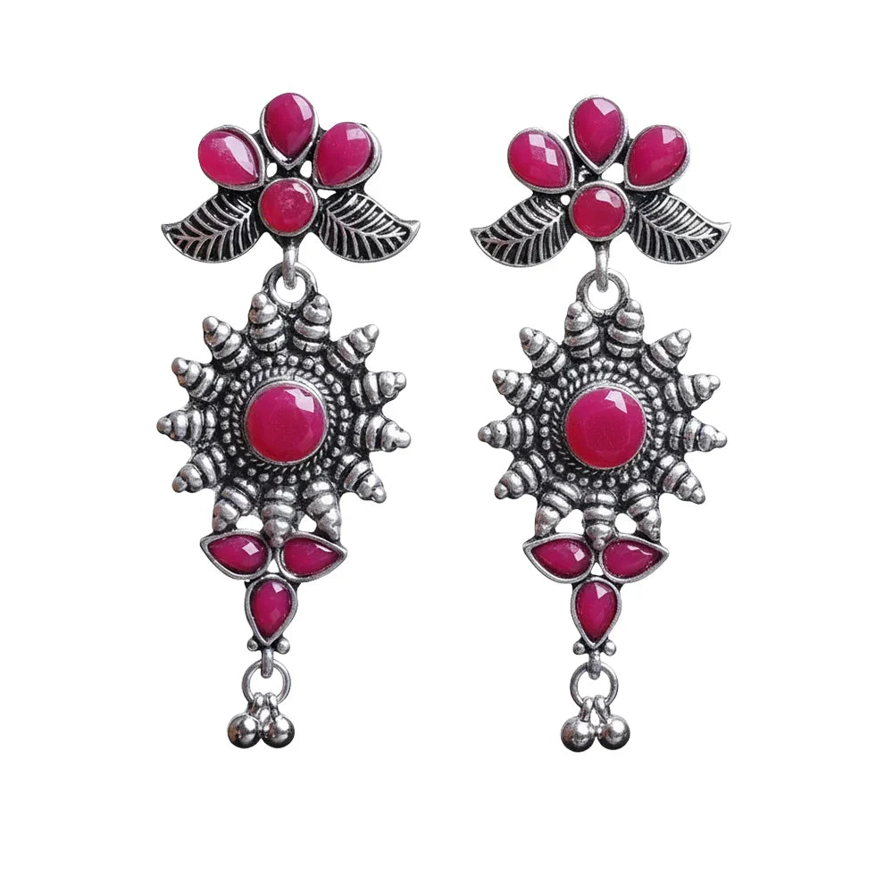 Royal Triple Bell Layered Jhumka Earring (Black) FloraSun dangler earrings (Red) Combo set