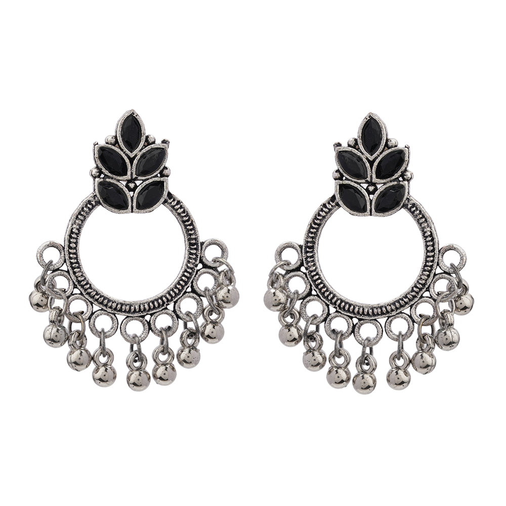 Leaf Cascade jhumki earrings (Red) Fine Shine stud earrings (Black) Combo set