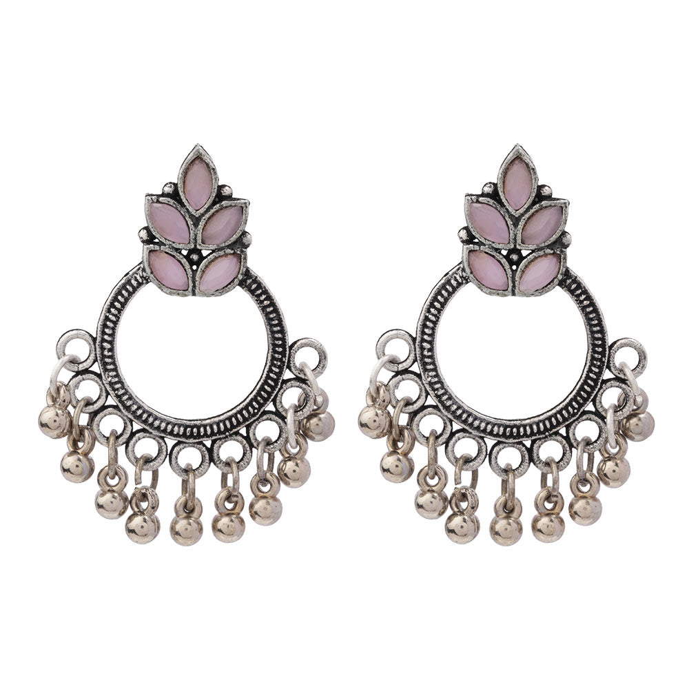 Leaf Cascade jhumki earrings (Red) Fine Shine stud earrings (Baby Pink) Combo set