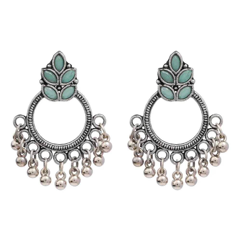 Carved Charm Dangler earrings (White) Fine Shine stud earrings (Mint) Combo set