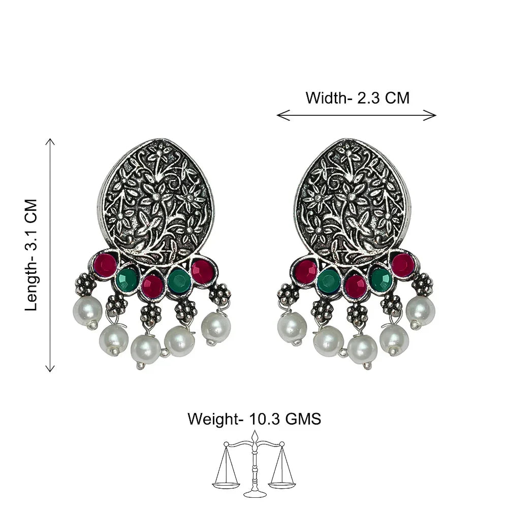 Peacock glow stone studded dangler & Zari carving drop stud earring Combo set