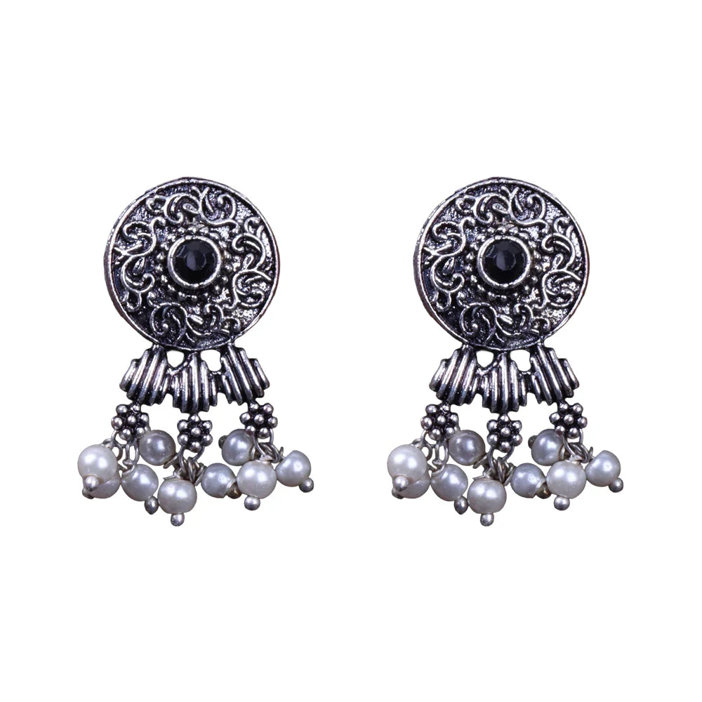 Royal Triple Bell Layered Jhumka Earring (Black) Button rays stud earring (Black) Combo set