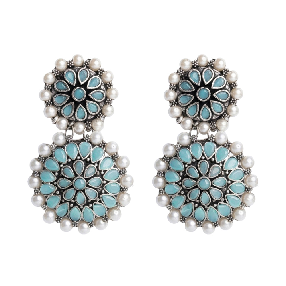Evergreen earrings (Red) Double boho floral dangler earring (Mint) Combo set