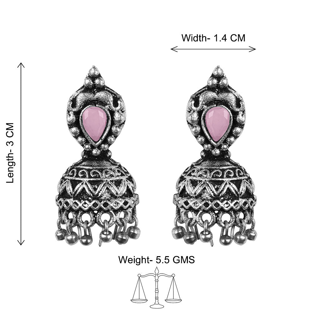 Jharokha stone studded jhumki earring (Baby Pink)