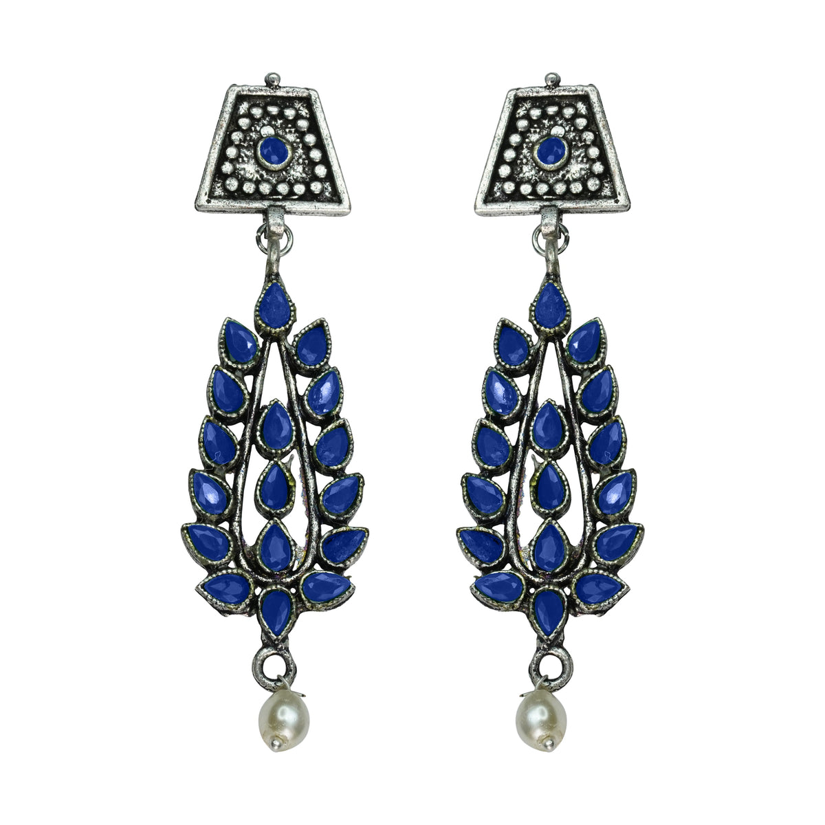 Evergreen earrings (Green) Precious Petal stone studded dangler earring (Blue) Combo set