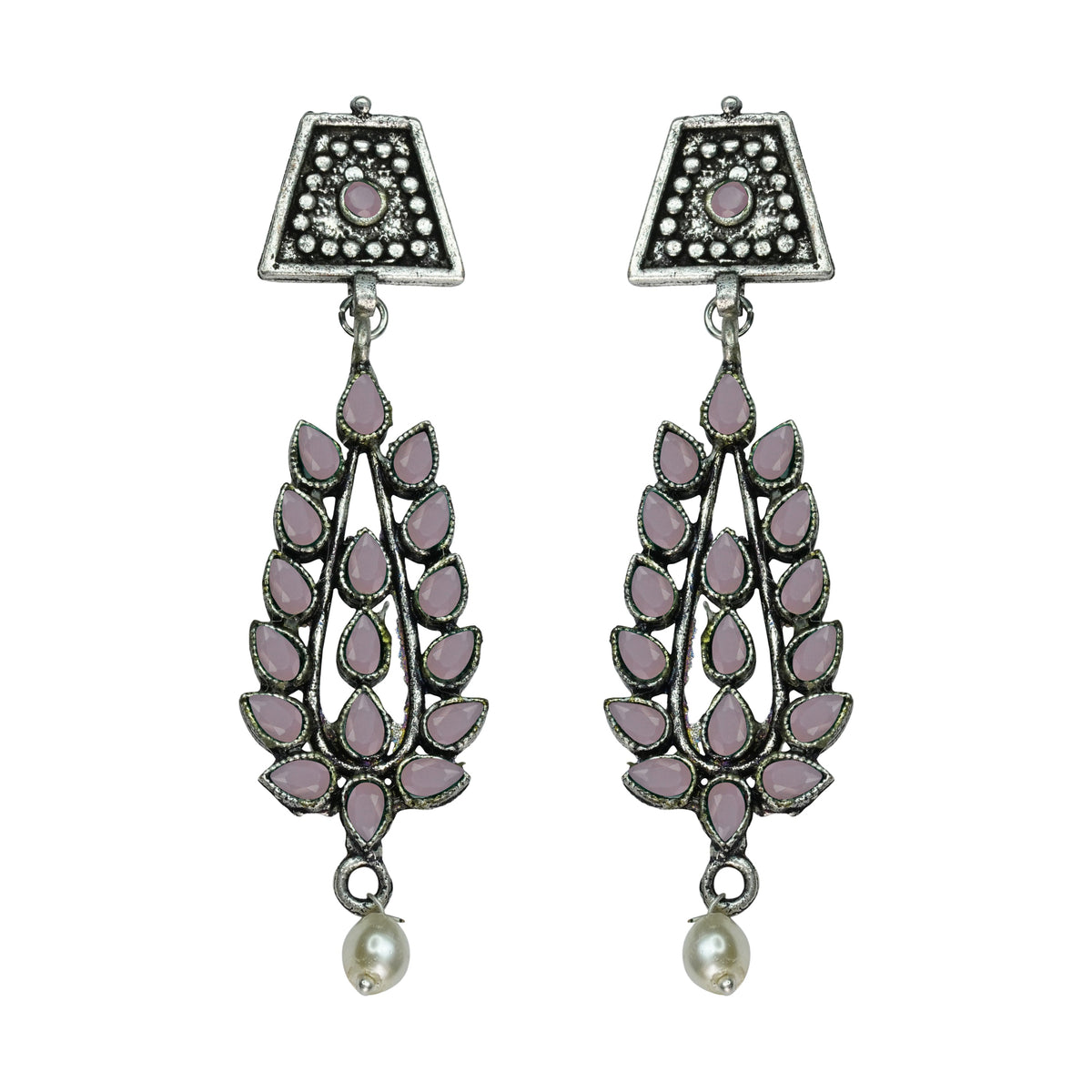 Evergreen earrings (Light Orange) Precious Petal stone studded dangler earring (Baby Pink) Combo set