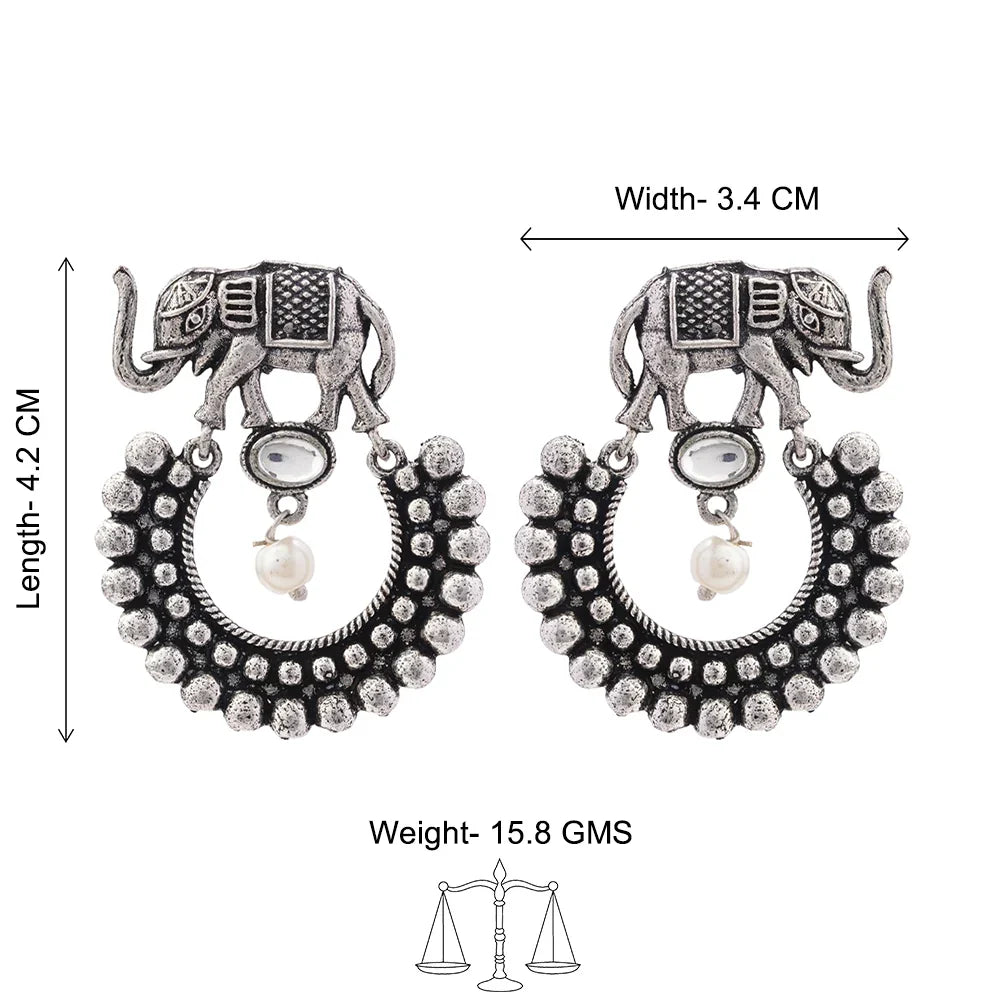 Kalash Kamal earring Elephant Arc dangler earrings (White) Combo set