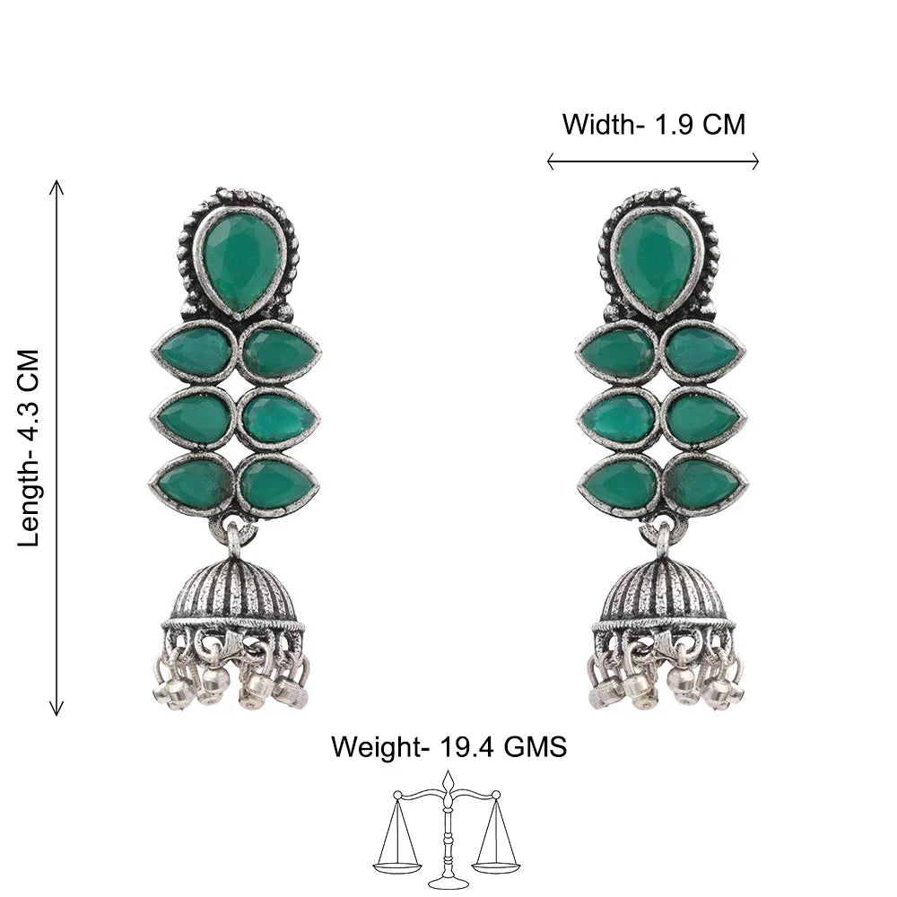 Charmbell earrings (Black) Dazzle Dash Jhumki earring (Green) Combo set