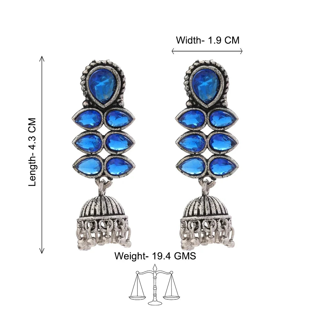 Charmbell earrings (Black) Dazzle Dash Jhumki earring (Blue) Combo set