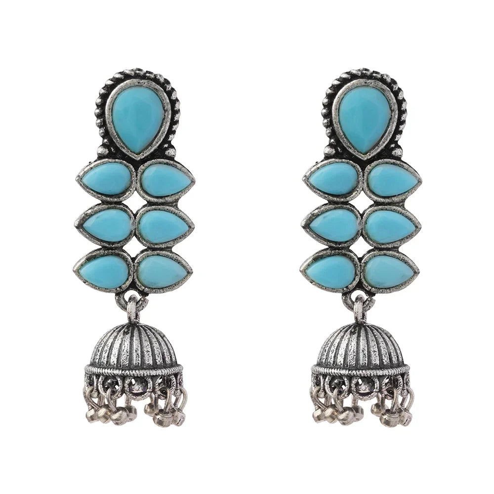 Peacock glow stone studded dangler earrings (Multicolored) Dazzle Dash Jhumki earring (Sky Blue) Combo set