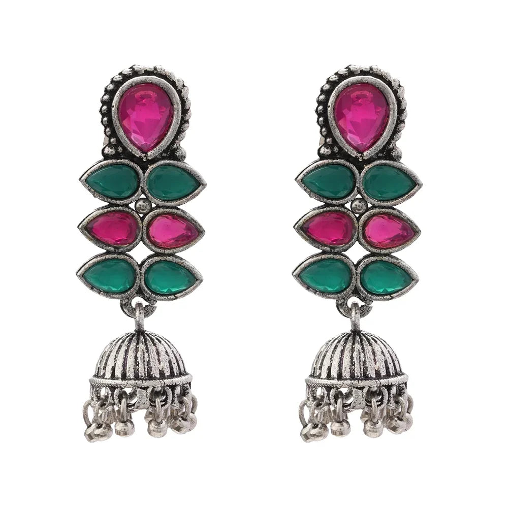 Peacock glow stone studded dangler earrings (Black) Dazzle Dash Jhumki earring (Multicolored) Combo set