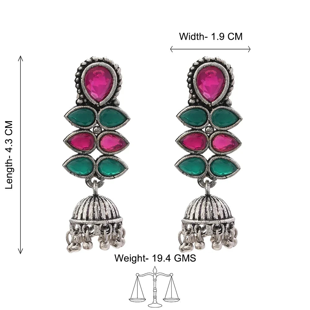 Charmbell earrings (Green) Dazzle Dash Jhumki earring (Multicolored) Combo set