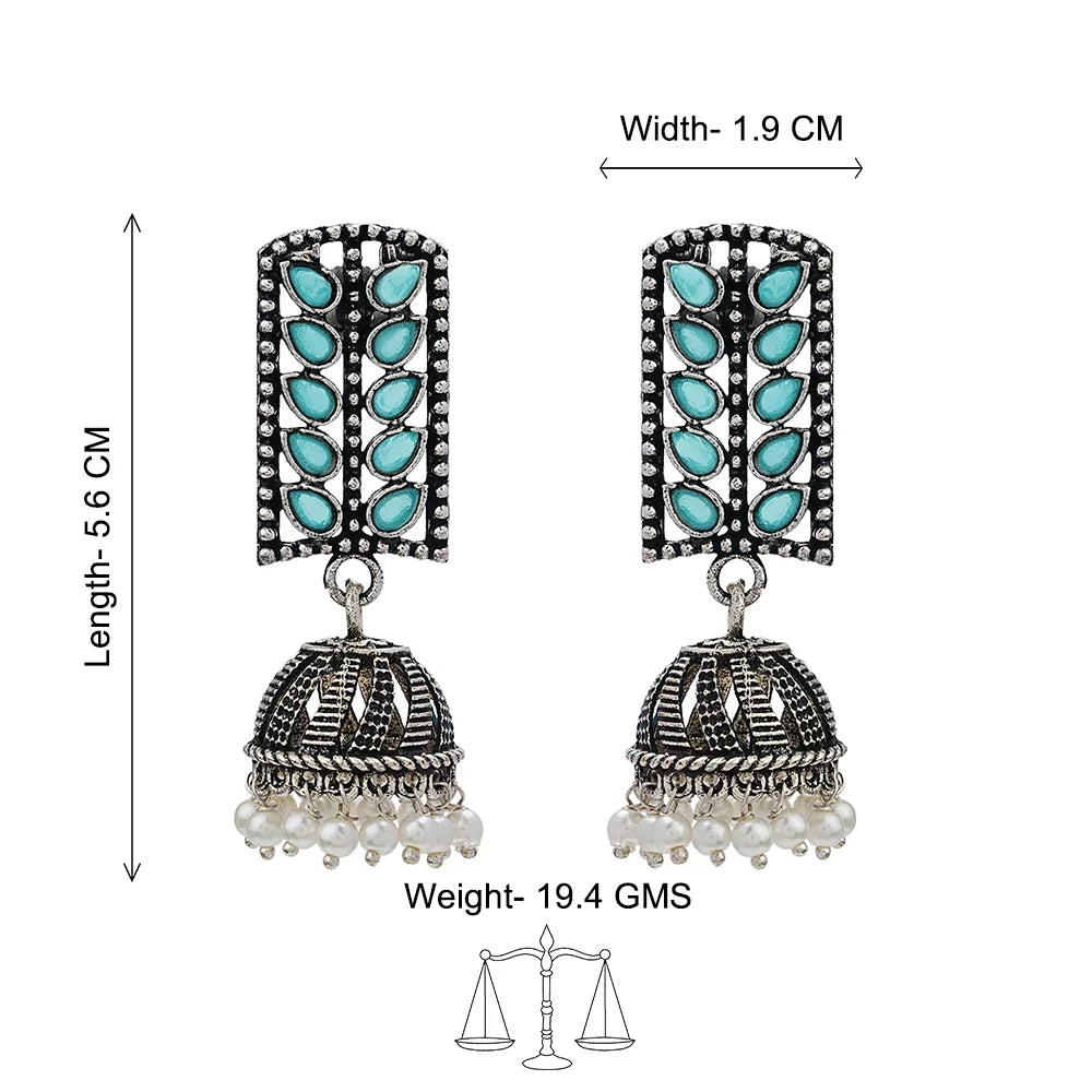 Peacock glow stone studded dangler & Regal leaffall stone studded jhumki set