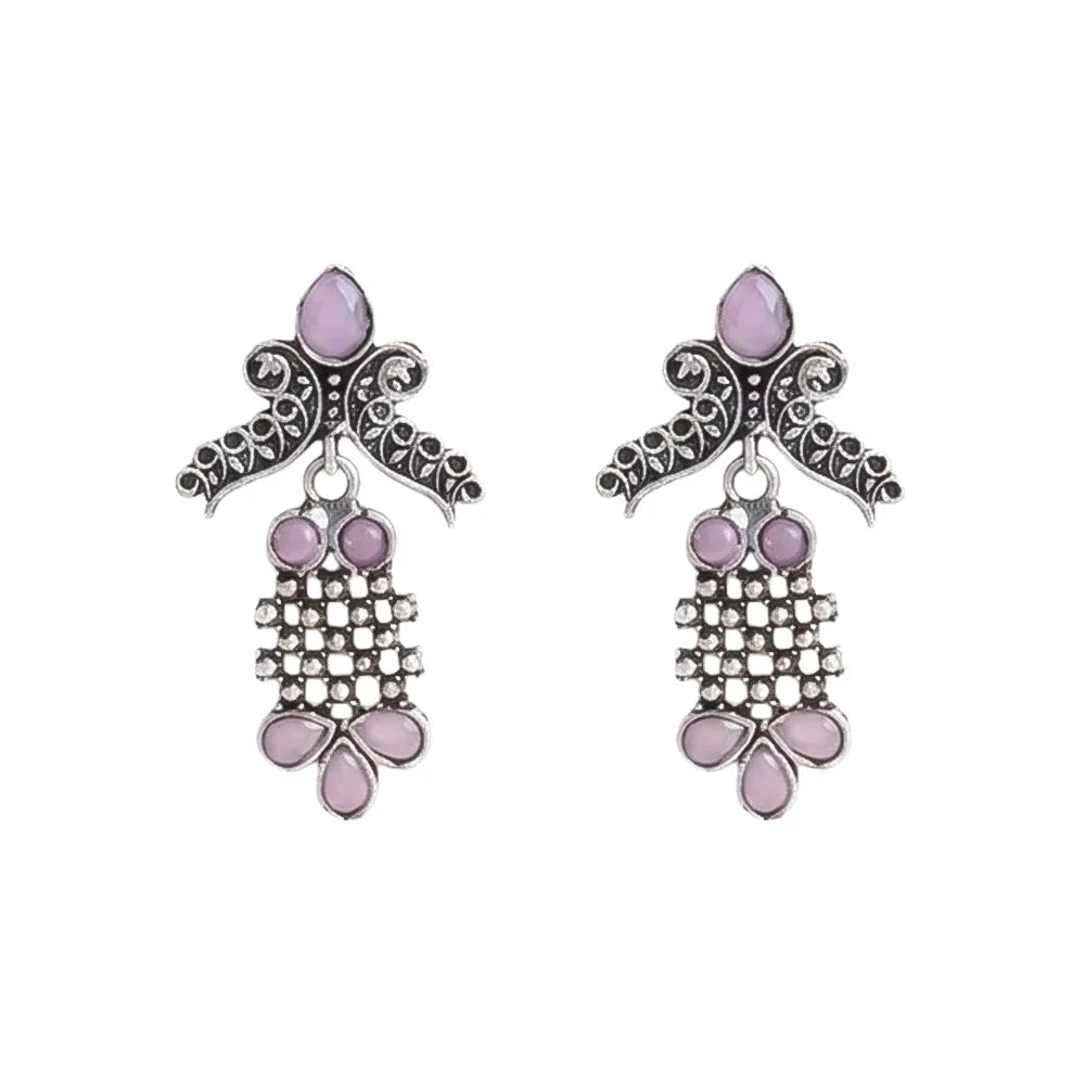Carved Charm Dangler earrings (White) Twilight Tassles pearl dangler earrings (Baby Pink) Combo set