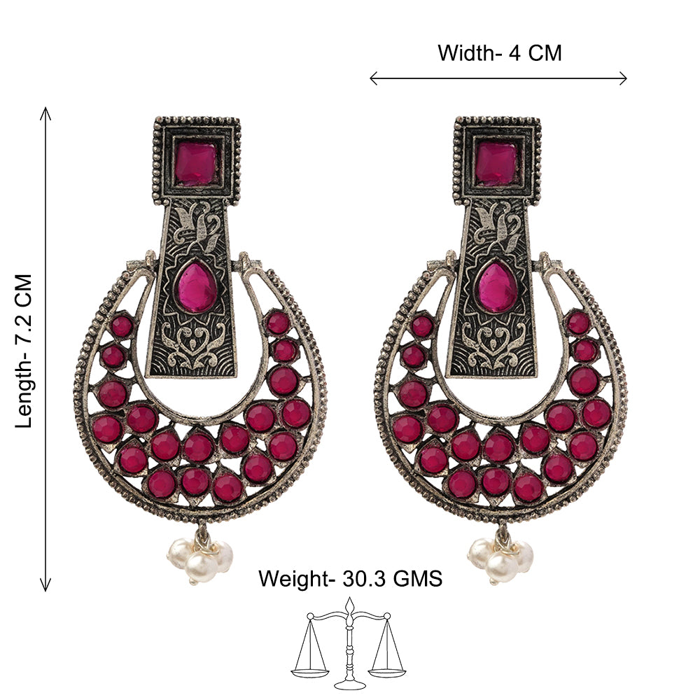 Moonfall stone studded dangler earrings (Red)