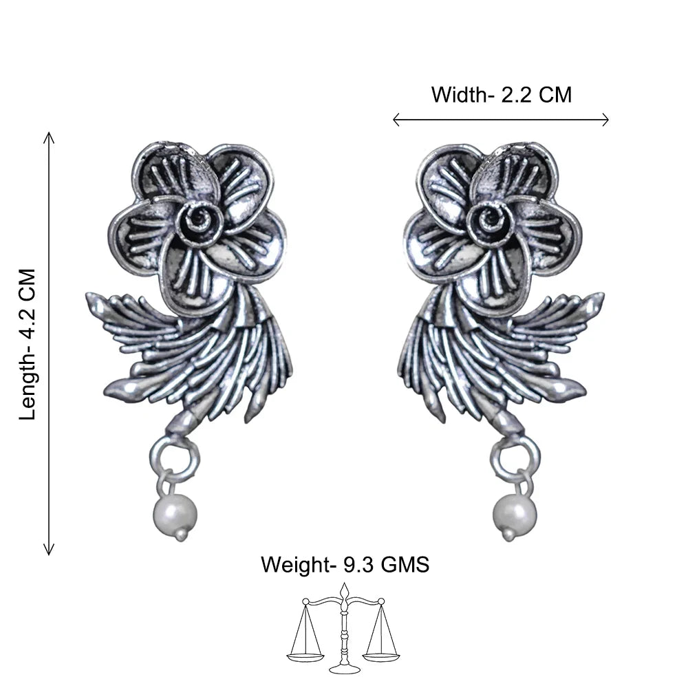 Kalash Kamal earring Floral Swirl stud earrings (Silver) Combo set