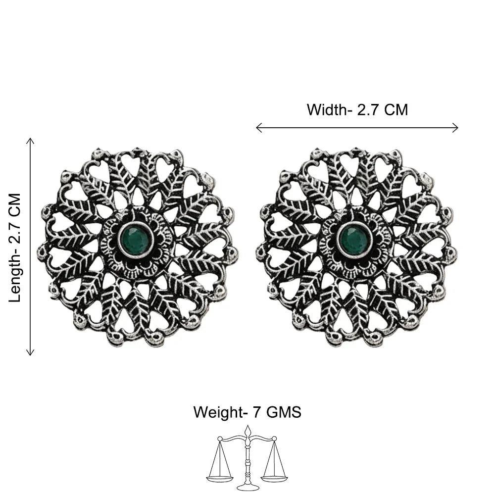 Peacock glow stone studded dangler & Wildflower oxidised stud Combo set