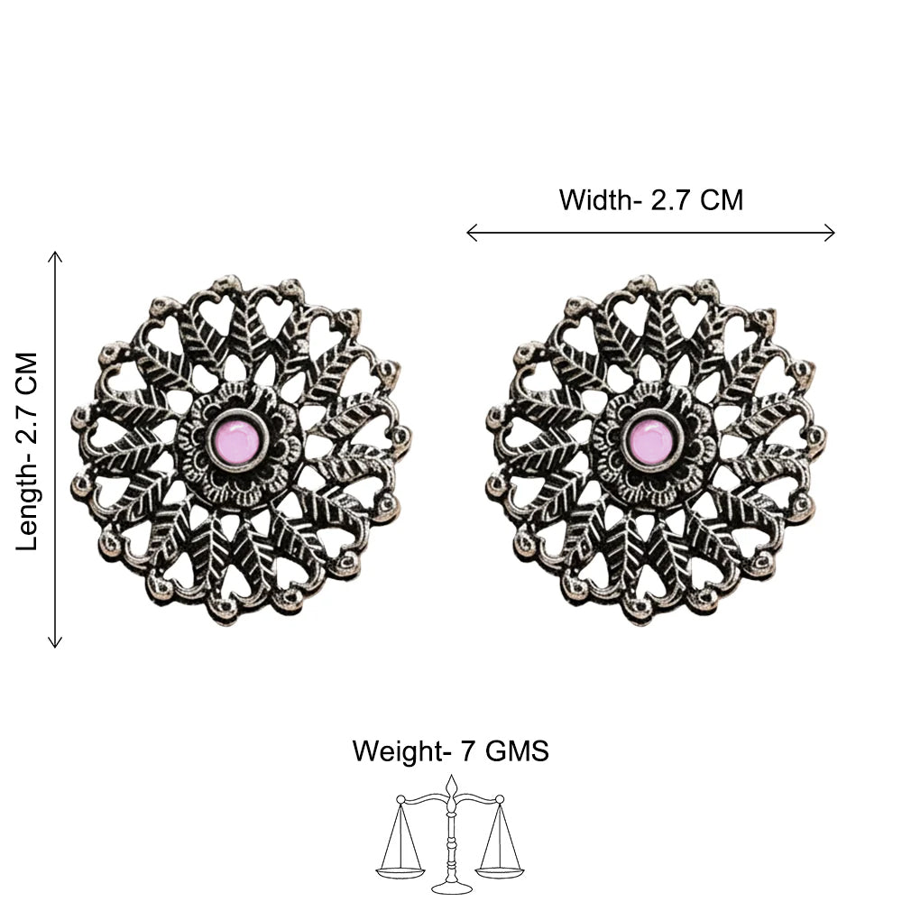 Peacock glow stone studded dangler & Wildflower oxidised stud Combo set