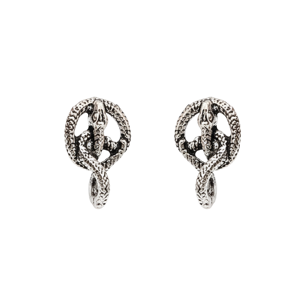Leaf Cascade jhumki earrings (Red) Swirly snake oxidised stud earrings (Silver) Combo set
