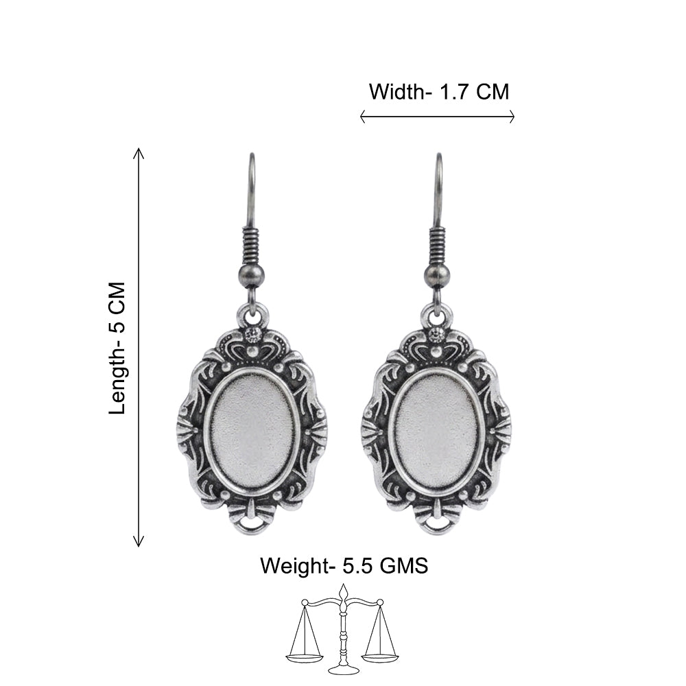 Oxidised Silver Vintage Oval Drop Earring