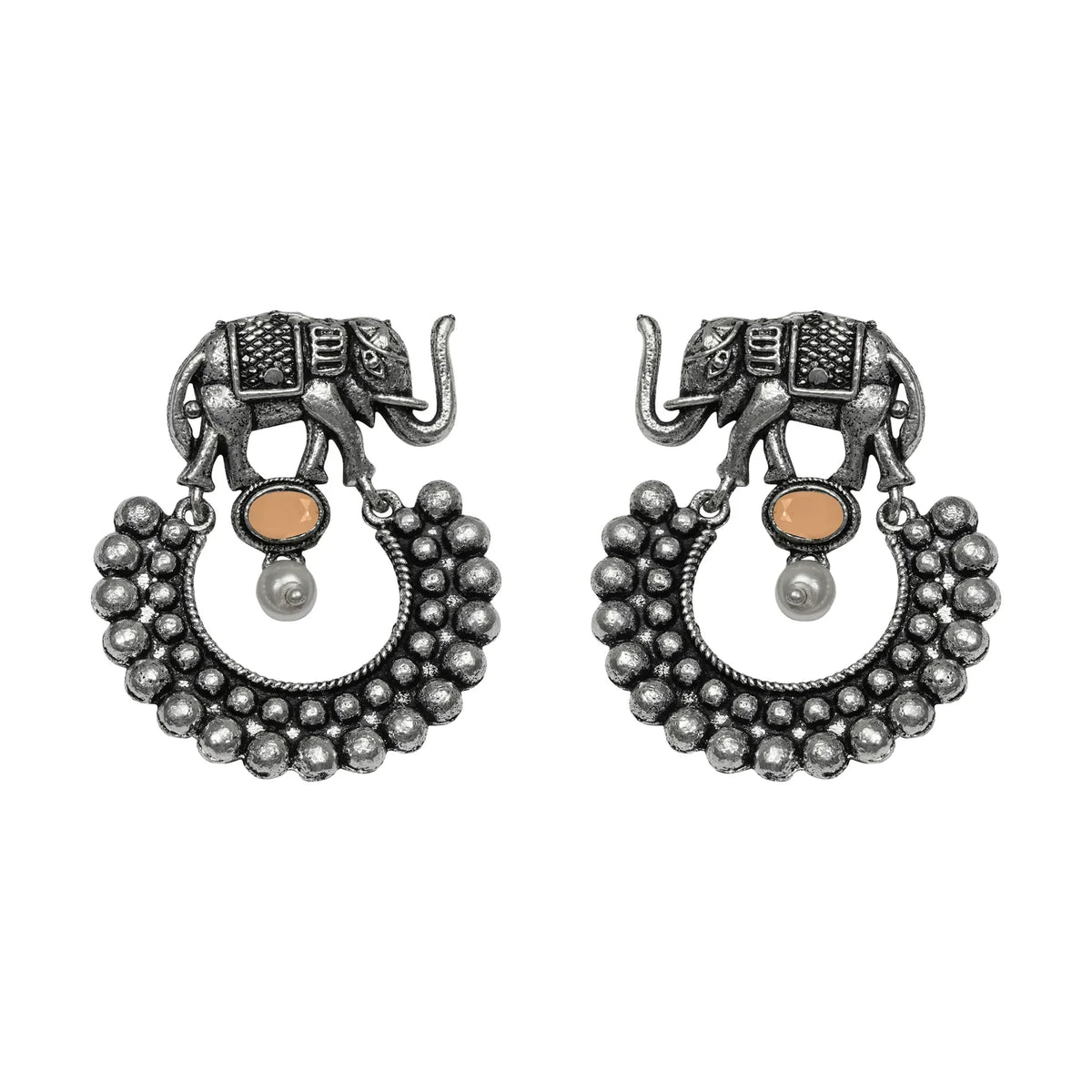 Royal Triple Bell Layered Jhumka Earring (Black) Elephant Arc dangler earrings (Light Orange) Combo set