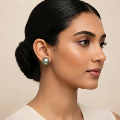 Glossy Dome Stud Earrings (Green)