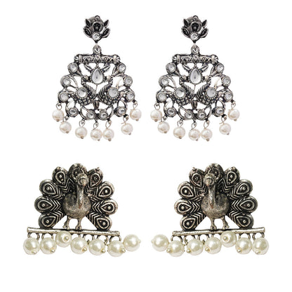 StylishKudi Oxidised Silver Earrings&Chandbali Earrings ComboSet for Women&girl