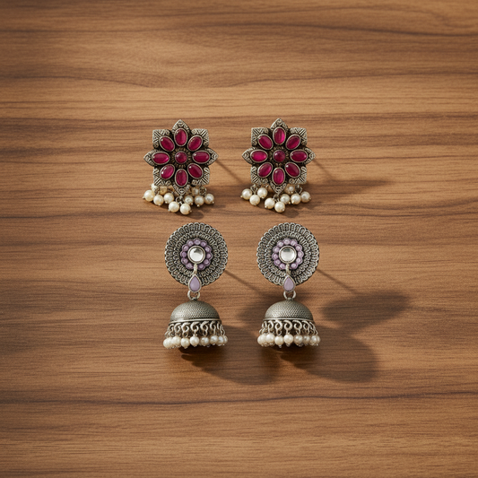 StylishKudi Oxidised Silver Earrings&Chandbali Earrings ComboSet for Women&girl