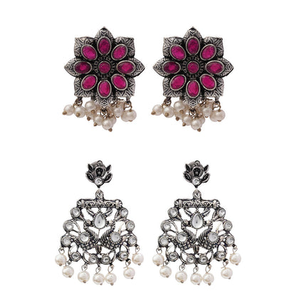 StylishKudi Oxidised Silver Earrings&Chandbali Earrings ComboSet for Women&girl