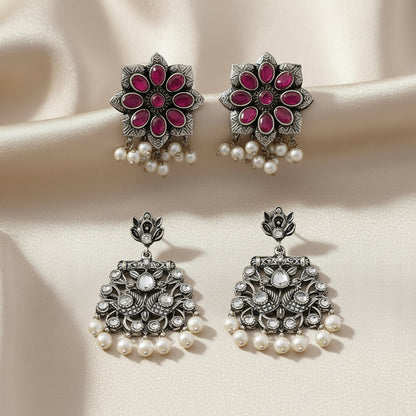 StylishKudi Oxidised Silver Earrings&Chandbali Earrings ComboSet for Women&girl
