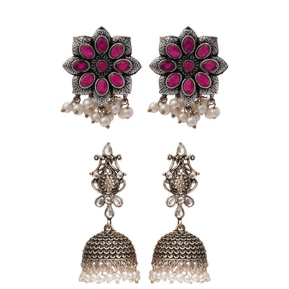 StylishKudi Oxidised Silver Earrings&Chandbali Earrings ComboSet for Women&girl