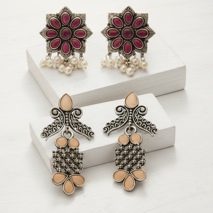 StylishKudi Oxidised Silver Earrings&Chandbali Earrings ComboSet for Women&girl