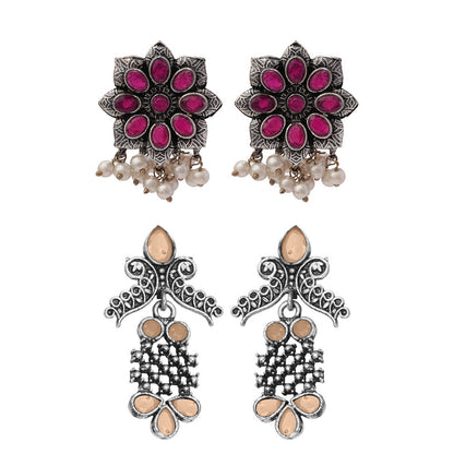 StylishKudi Oxidised Silver Earrings&Chandbali Earrings ComboSet for Women&girl