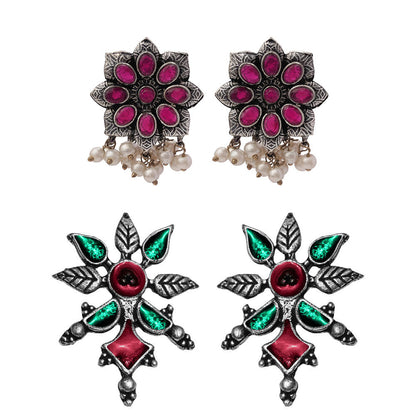 StylishKudi Oxidised Silver Earrings&Chandbali Earrings ComboSet for Women&girl