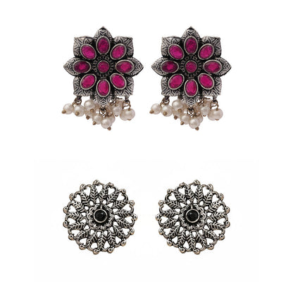 StylishKudi Oxidised Silver Earrings&Chandbali Earrings ComboSet for Women&girl