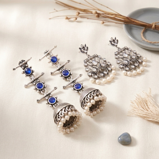 StylishKudi Oxidised Silver Jhumki&Danglers ComboSet for Women&girl