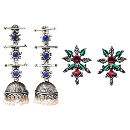 StylishKudi Oxidised Silver Jhumki&Stud Earring ComboSet for Women&girl