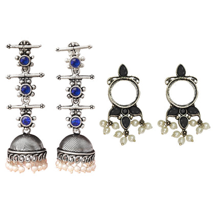 StylishKudi Oxidised Silver Jhumki&Stud Earring ComboSet for Women&girl