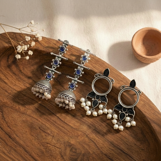 StylishKudi Oxidised Silver Jhumki&Stud Earring ComboSet for Women&girl
