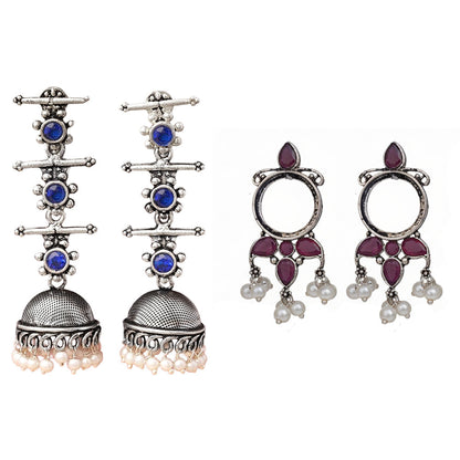 StylishKudi Oxidised Silver Jhumki&Stud Earring ComboSet for Women&girl