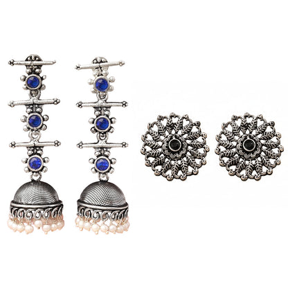 StylishKudi Oxidised Silver Jhumki&Stud Earring ComboSet for Women&girl