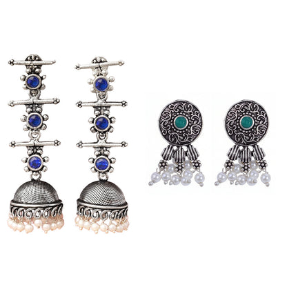 StylishKudi Oxidised Silver Jhumki&Stud Earring ComboSet for Women&girl