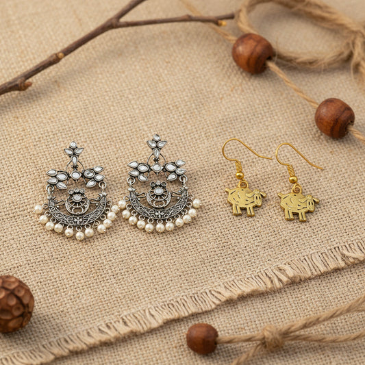 Carved Charm Dangler earrings & Ba Ba dangler earrings Combo set