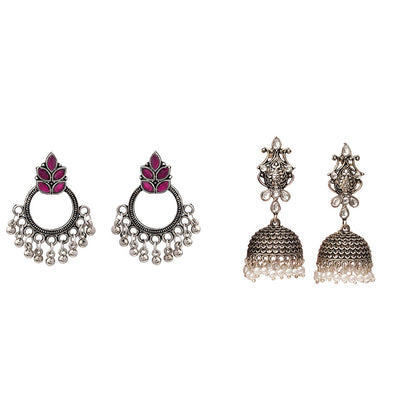 Fine Shine stud earrings (Red)&Sapphire Seher pearl jhumka earrings (White) Combo set